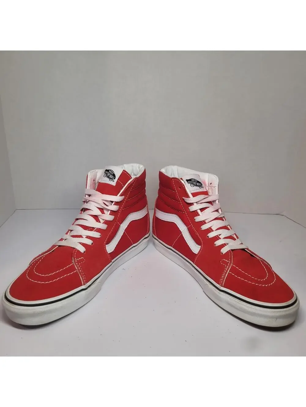 Vans Sk8 High Top Red Suede White Stripe Lace Up Sneakers Men 8.5 Women 10